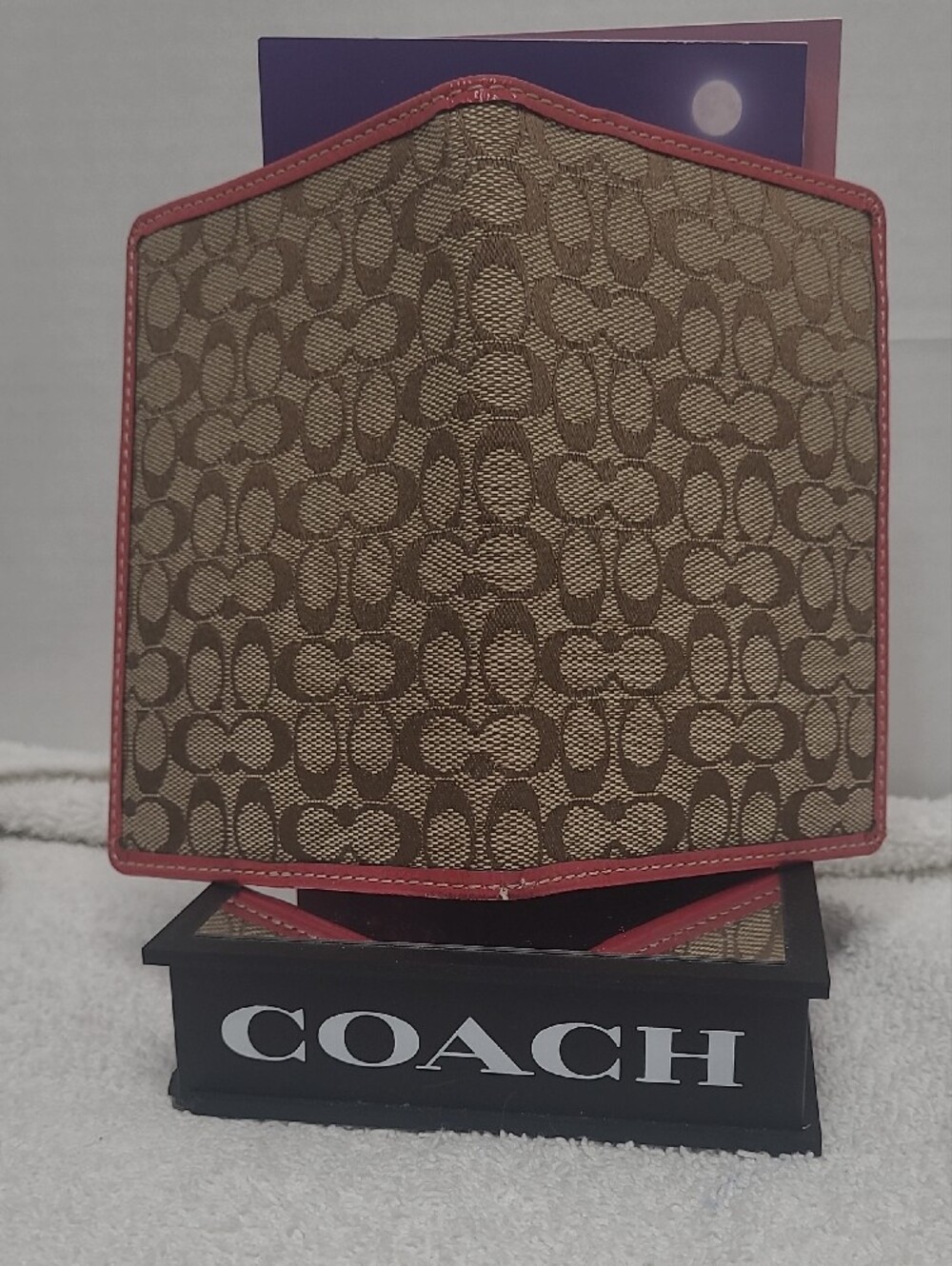 Coach Brown Signature Canvas Passport Cover with Pink Trim - Picture 3 of 4